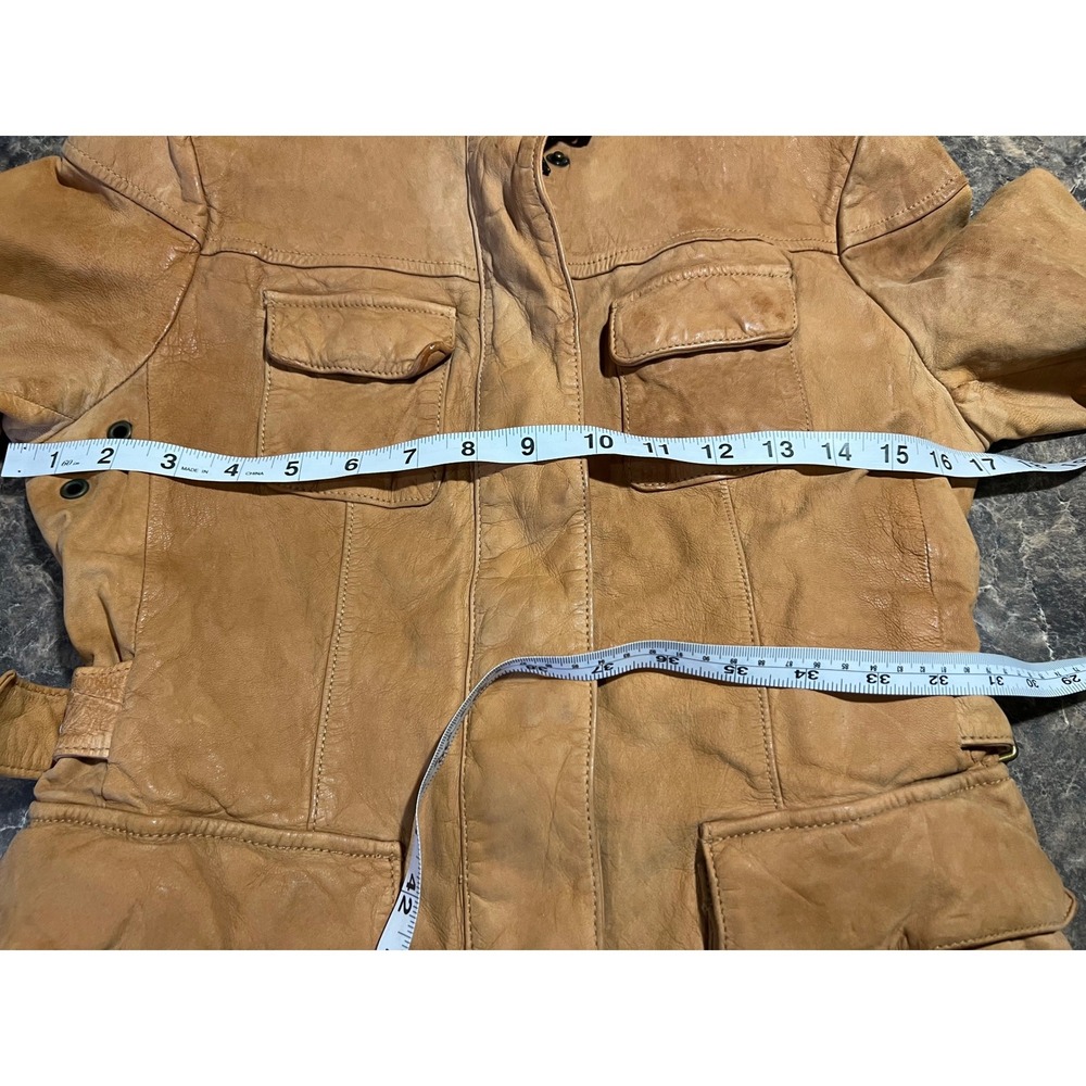 Vintage Banana Republic Genuine Leather Tan Bomber Moto Jacket 2007 Safari Camel - Picture 12 of 14